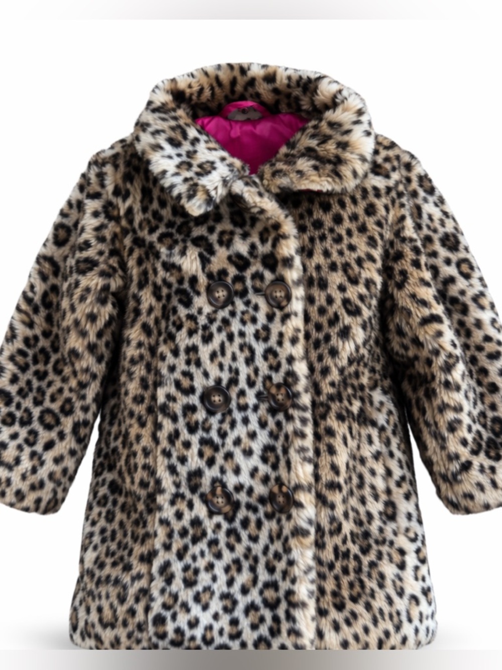 Glam Faux Fur Leopard Print Toddler Coat - Brown Black - 2T
